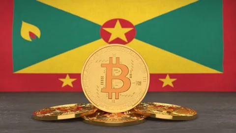 Bitcoin cryptocurrency on the background of the flag of Grenada Stock-Footage 166152011