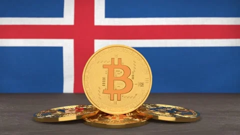 Bitcoin cryptocurrency on the background of the flag of Iceland Video stock 166152029