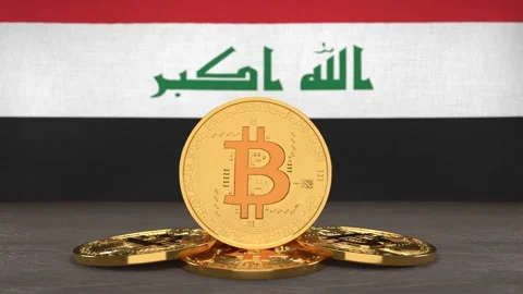 Bitcoin cryptocurrency on the background of the flag of Iraq Stock Footage 166152043