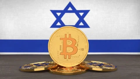 Bitcoin cryptocurrency on the background of the flag of Israel Stock Footage 166152044