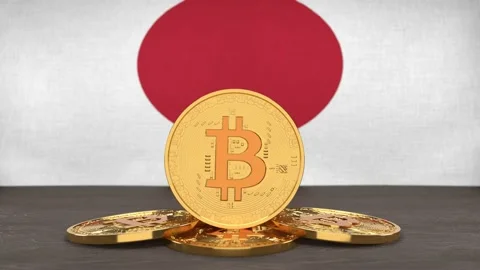 Bitcoin cryptocurrency on the background of the flag of Japan Stock Footage 166152052