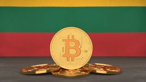 Bitcoin cryptocurrency on the background of the flag of Lithuania Stock Footage 166152076
