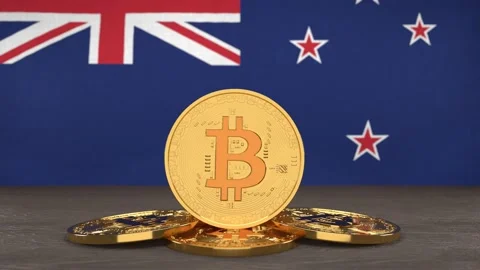 Bitcoin cryptocurrency on the background of the flag of New Zealand Video stock 166152104