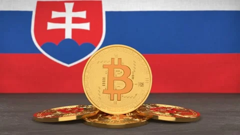 Bitcoin cryptocurrency on the background of the flag of Slovakia Stock Footage 166152155