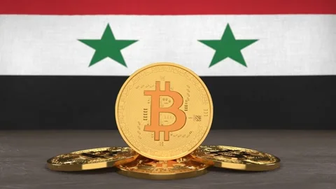 Bitcoin cryptocurrency on the background of the flag of Syria Stock Footage 166152181