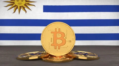 Bitcoin cryptocurrency on the background of the flag of Uruguay Video stock 166151897