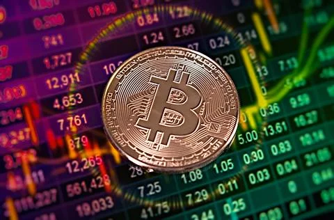 Bitcoin Cryptocurrency , block chain technology Stock Photos
