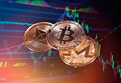 Bitcoin Cryptocurrency , block chain technology Stock Photos