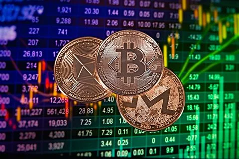 Bitcoin Cryptocurrency , block chain technology Stock Photos