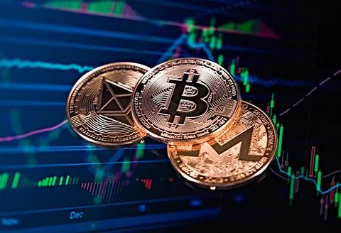 Bitcoin Cryptocurrency , block chain technology Stock Photos