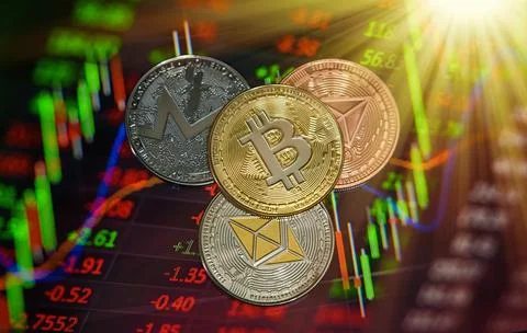 Bitcoin Cryptocurrency , block chain technology Stock Photos