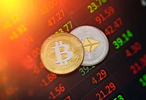 Bitcoin Cryptocurrency , block chain technology Stock Photos