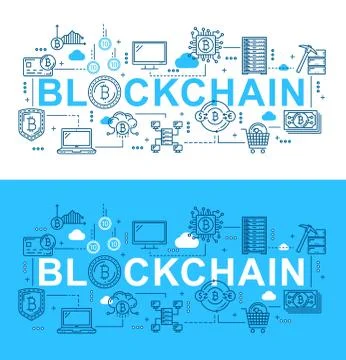 Bitcoin cryptocurrency blockchain digital network Illustrazione stock