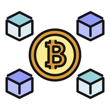 Bitcoin cryptocurrency blockchain network connecting digital blocks Stock Illustration
