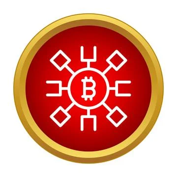 Bitcoin cryptocurrency blockchain network emblem in red circle Illustrazione stock