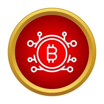 Bitcoin cryptocurrency blockchain network red button icon Stock Illustration