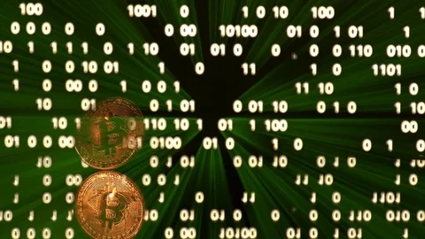 Bitcoin cryptocurrency BTC and computer components Video stock 78344558