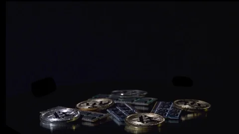 Bitcoin cryptocurrency BTC and computer components Stock-Footage 78344597