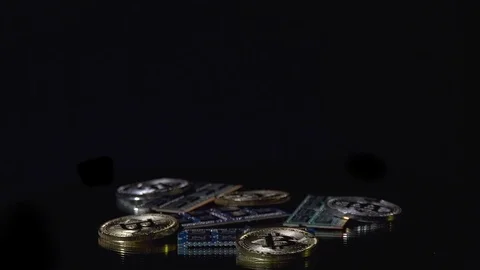 Bitcoin cryptocurrency BTC and computer components Video stock 78344634
