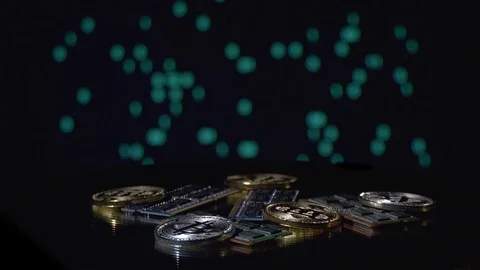 Bitcoin cryptocurrency BTC and computer components Stock Footage 78344676