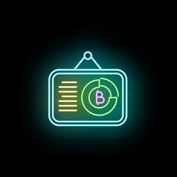 Bitcoin cryptocurrency chart analysis glowing neon icon Stock Illustration