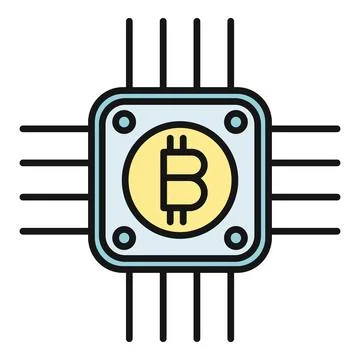 Bitcoin cryptocurrency chip icon representing digital mining technology Ilustración de archivo
