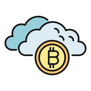 Bitcoin cryptocurrency cloud mining network icon flat Stock Illustration
