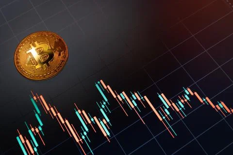 Bitcoin cryptocurrency coin on the background of the chart Stock Photos