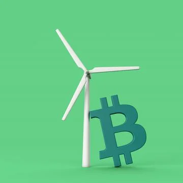 Bitcoin cryptocurrency coin environment impact. 3d rendering Illustrazione stock