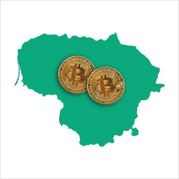 Bitcoin cryptocurrency coin on a map of Lithuania Stock Illustration
