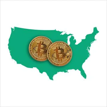 Bitcoin cryptocurrency coin on a map of USA イラスト素材