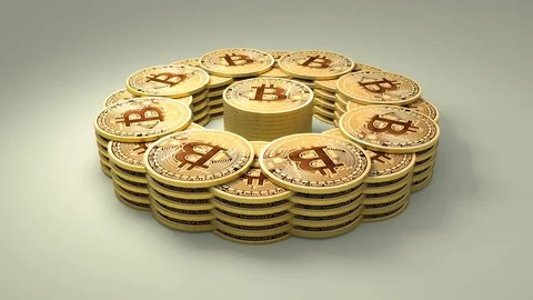 Bitcoin, the cryptocurrency coins animation Stockbeeldmateriaal 83613765