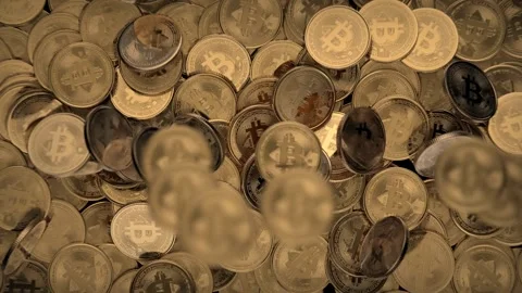 Bitcoin cryptocurrency coins falling down. 3d animation 스톡 동영상 321910078