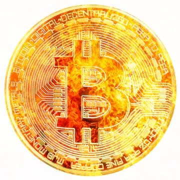Bitcoin cryptocurrency concept, graphic collage, fire effect. Stock Illustration