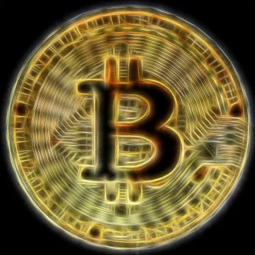 Bitcoin cryptocurrency concept, graphic collage, fractal effect. Stock Illustration