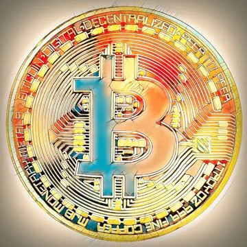 Bitcoin cryptocurrency concept, graphic collage, metal effect. Stock Illustration