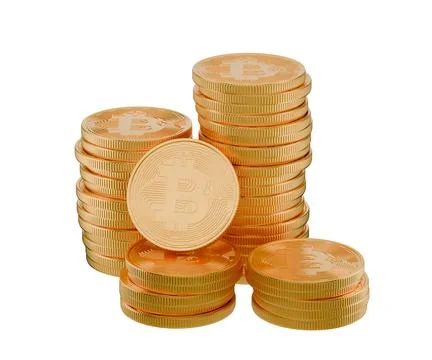 Bitcoin cryptocurrency concept. Several stacks of bitcoin coins isolated on.. Stock Illustration