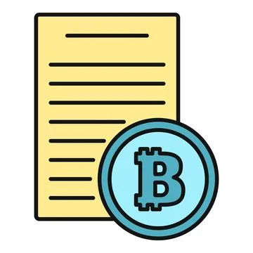 Bitcoin cryptocurrency contract document flat line icon Stock Illustration