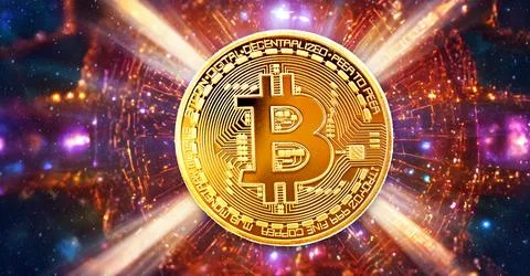 Bitcoin cryptocurrency. Cryptocurrency background. Golden coin with bitcoin.. Stock Illustration