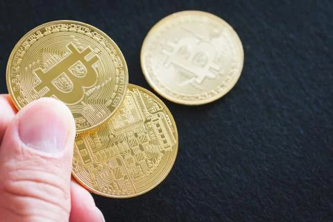 Bitcoin Cryptocurrency Digital Bit Coin BTC Currency Stock Photos