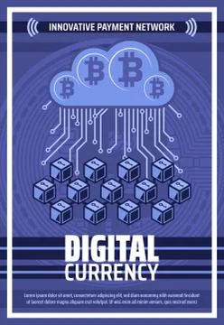 Bitcoin cryptocurrency digital blockchain network Stock Illustration