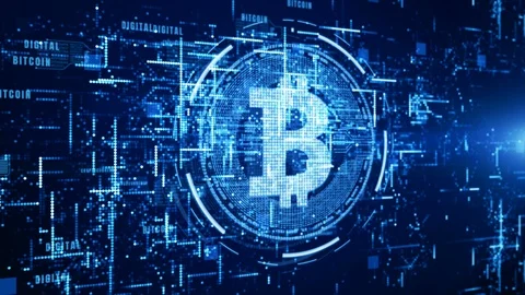 Bitcoin cryptocurrency in digital cyberspace Stock Footage 101777219