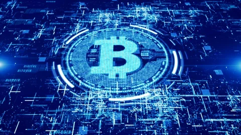 Bitcoin cryptocurrency in digital cyberspace Stock Footage 101827357