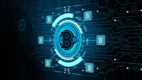 Bitcoin Cryptocurrency in Digital Cyberspace Technology Network Money Exchang Stock Footage 102855859