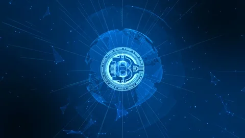 Bitcoin Cryptocurrency in Digital Cyberspace. Technology Network Money Exchan Stock Footage 104033685