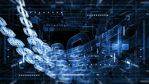 Bitcoin cryptocurrency digital encryption, Digital money exchange, Blockchain Stock Footage 155953502