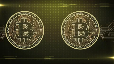 Bitcoin cryptocurrency digital money background on golden 스톡 동영상 154762579