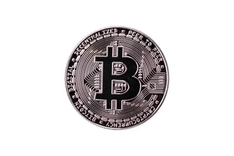 Bitcoin cryptocurrency dummy in the form of a round iron coin Bitcoin cryp... Stock-Fotos