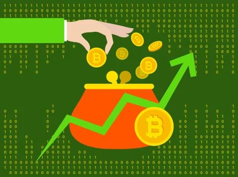 Bitcoin cryptocurrency e-wallet with chart and Stock Illustration