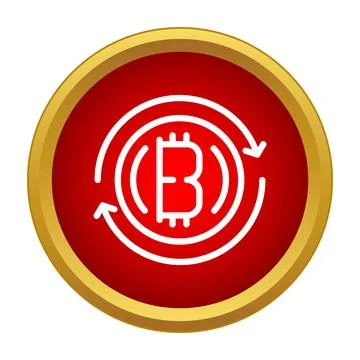 Bitcoin cryptocurrency exchange process icon red button Stock Illustration